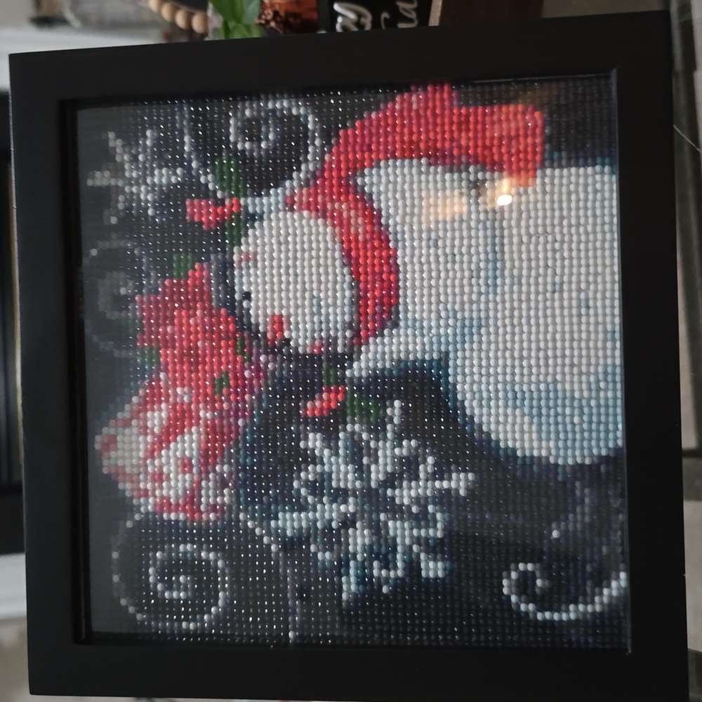 Snowman Framed Handmade Diamond Art ~ 9in X 9in X 0.5in Wide